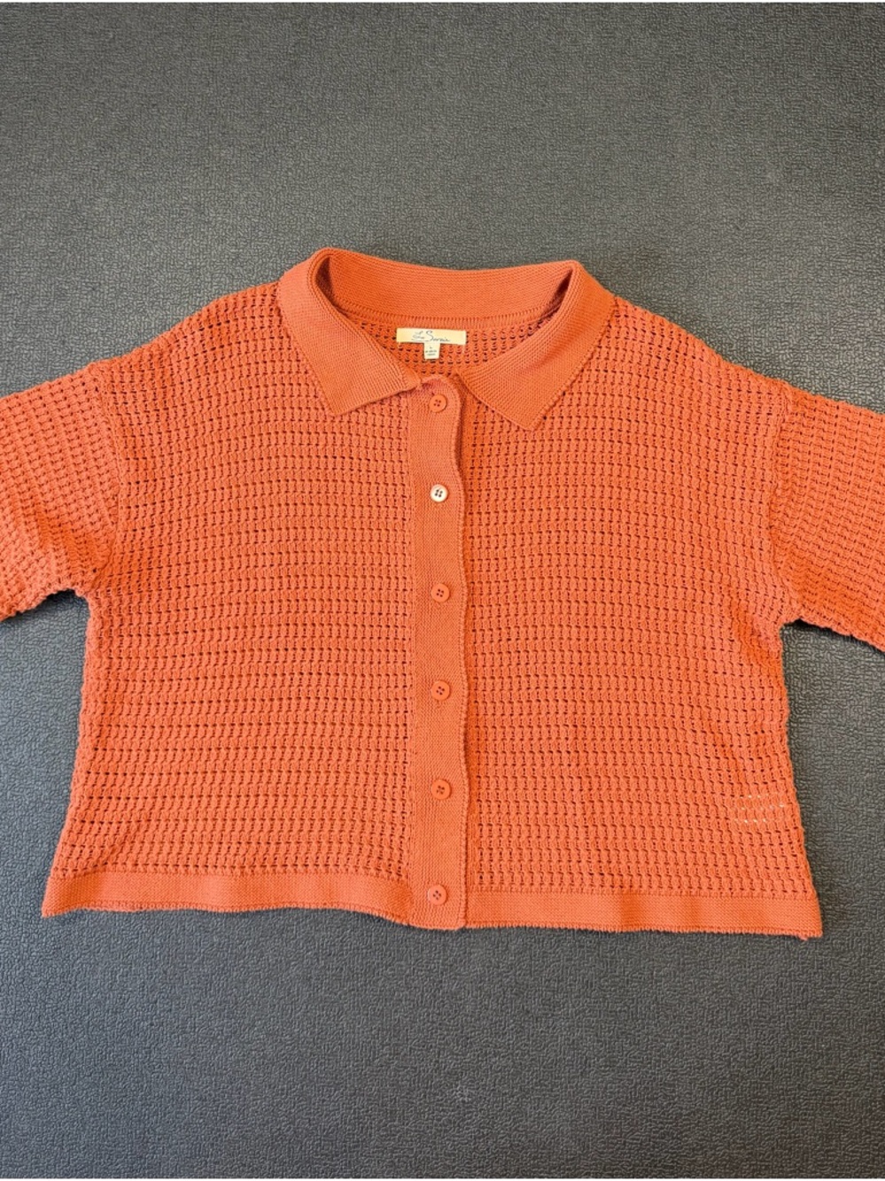 Les Sereine Rust Polo Crochet 100% L Cotton Sweater Top lagenlook festival boho